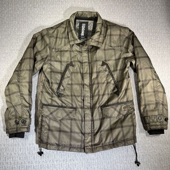 BILLABONG gold plaid polyester hoodless insulated water repellent mens jacket(S) - Picture 1 of 16